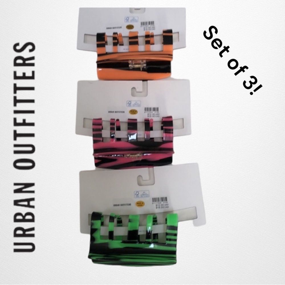 UO Urban Outfitters Xena Pink Green Orange Rectangle Claw Clips Set of 3 - Picture 2 of 2